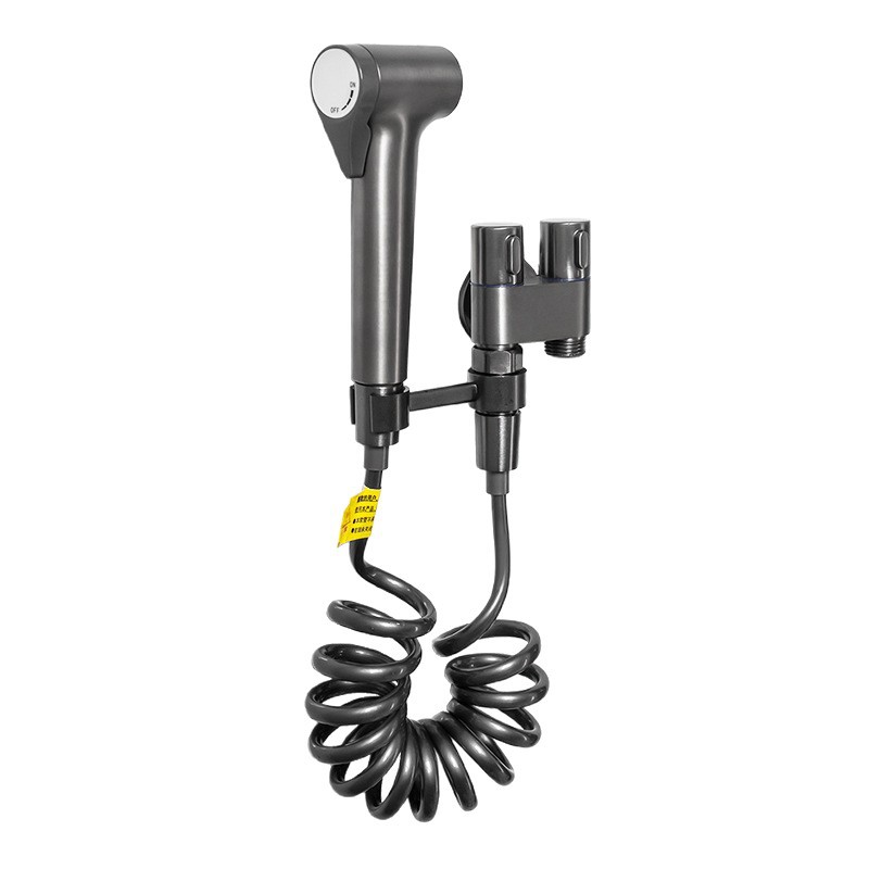 Toilet companion spray gun, one inlet and two outlet Angle valve set, bathroom pressurized spray gun, faucet, gun ash, electroplated with chrome Item Picture