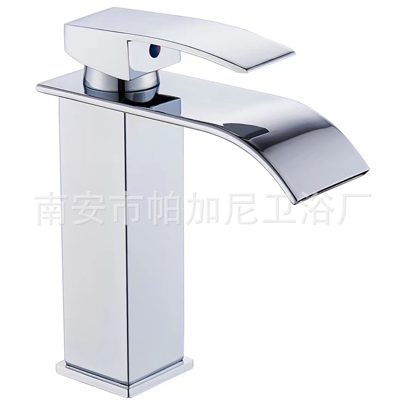 Washbasin, washbasin, basin, hot and cold water faucet, waterfall countertop faucet, black faucet for bathroom Application Scenario