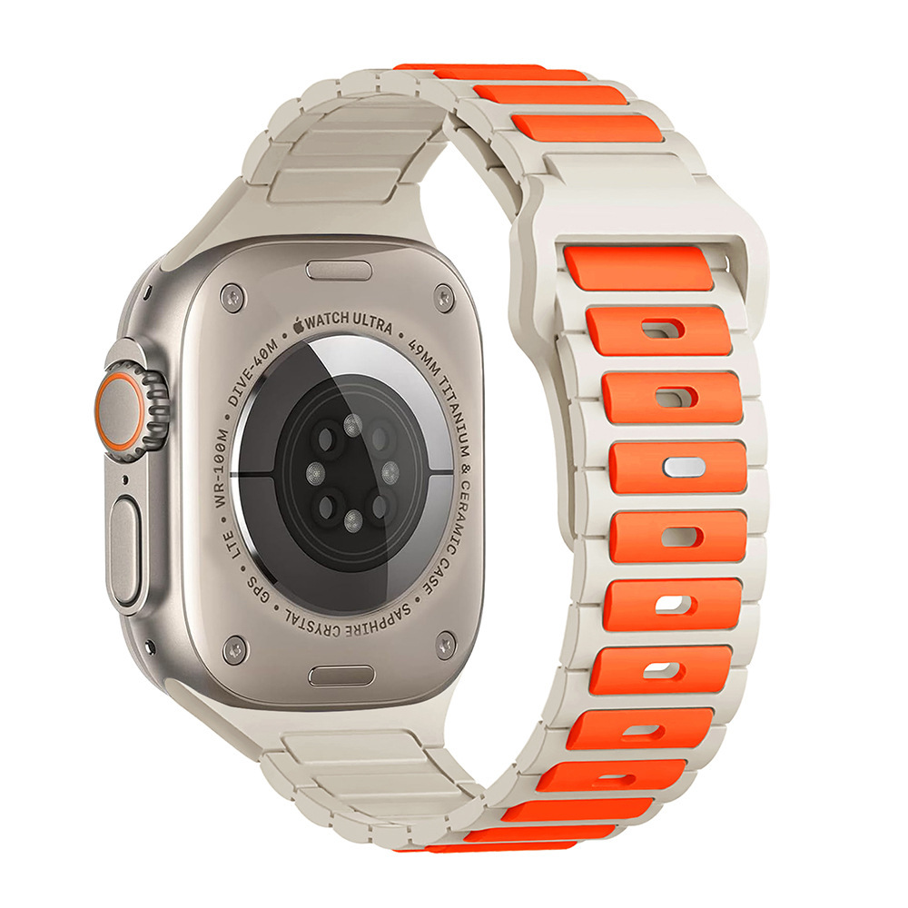 This is a three-bead dual-color silicone watch strap suitable for Apple Watch S10 Application Scenario