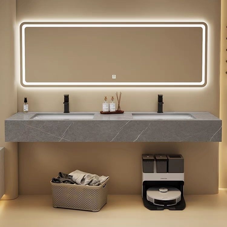 Public restroom rock plate washbasin, double-basin bathroom cabinet, wall-mounted double-person washbasin cabinet, combination bathroom set Application Scenario