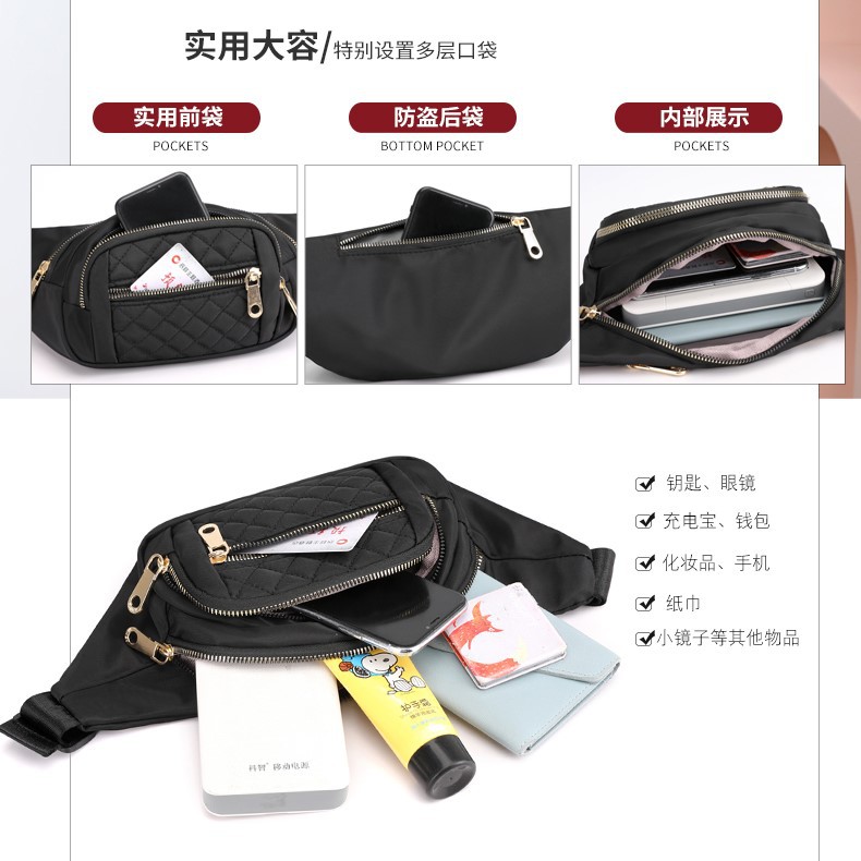 Wholesale of all-purpose solid-color nylon crossbody bags for women, single-shoulder outdoor simple running bags, and casual multi-functional waist bags Specification drawing