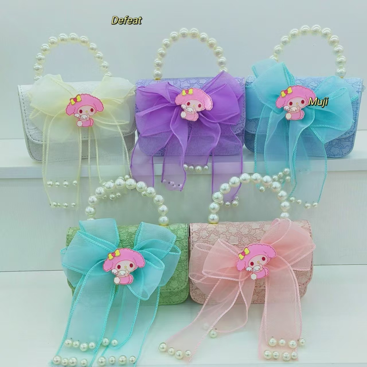 Melody Pearl hand-held princess bag, crossbody coin accessory bag, Bow girl Lucky money bag, chain square bag details Picture