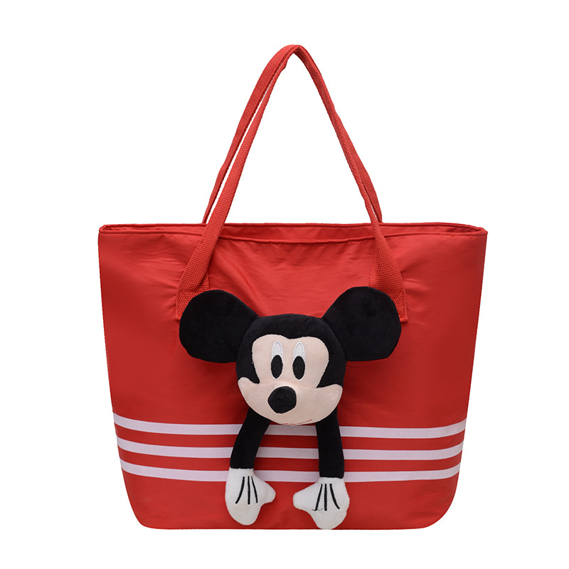 Large-capacity shopping and grocery bag, Korean-style chic casual versatile nylon contrasting color striped single-shoulder crossbody bucket bag Item Picture