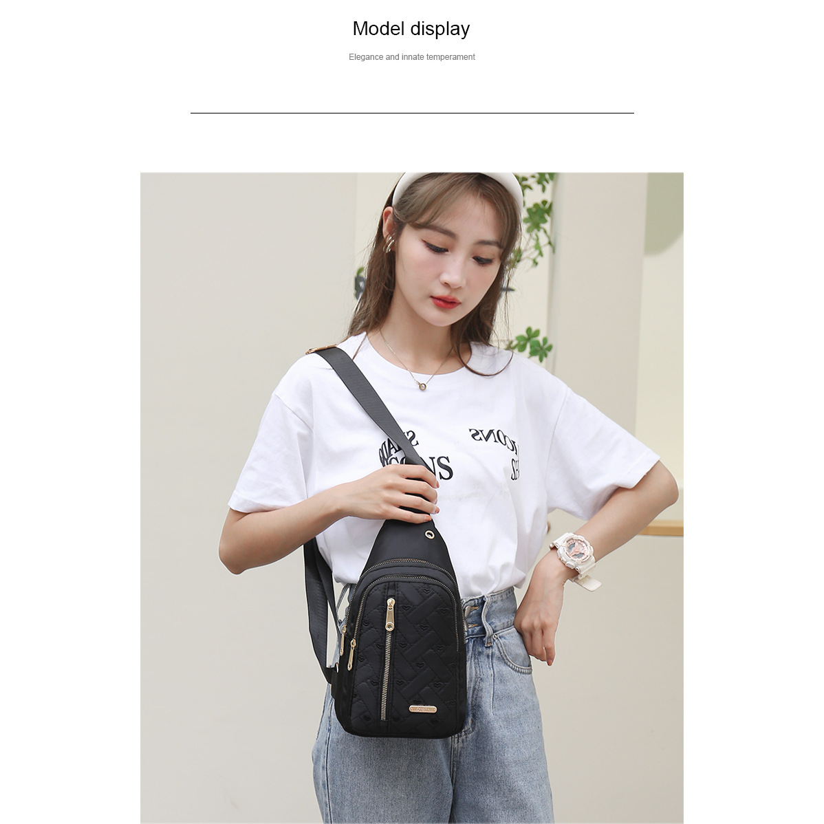 The new women's embroidered nylon chest bag is fashionable and versatile. The embroidered checkered crossbody bag is a simple outdoor travel daily women's bag Application Scenario