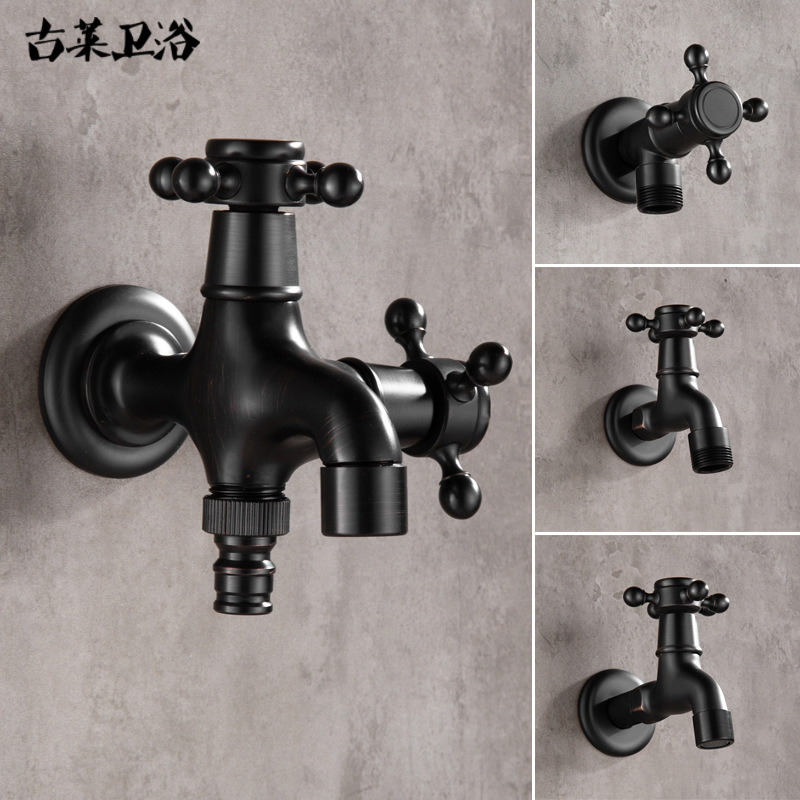 Black extended 4/6 inch washing machine special faucet, mop sink, European-style all-copper quick-opening single cold water nozzle full figure