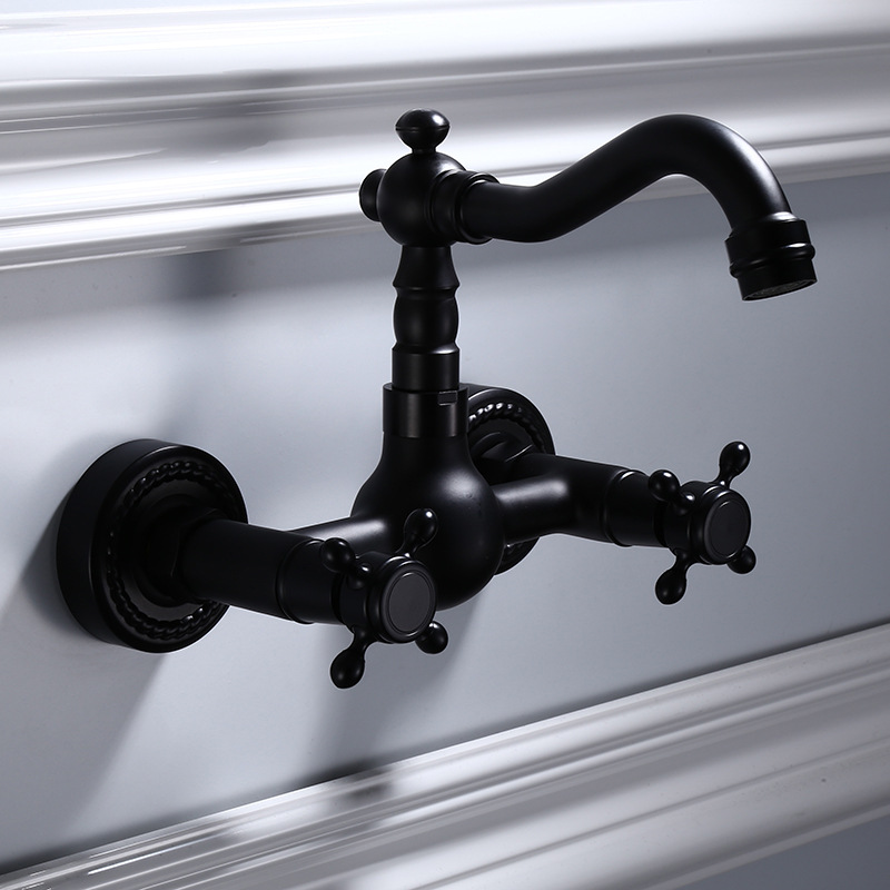 All-copper black European-style bathtub, hot and cold water faucets, bathroom hardware, built-in wall, balcony, 360-degree rotating faucet Application Scenario
