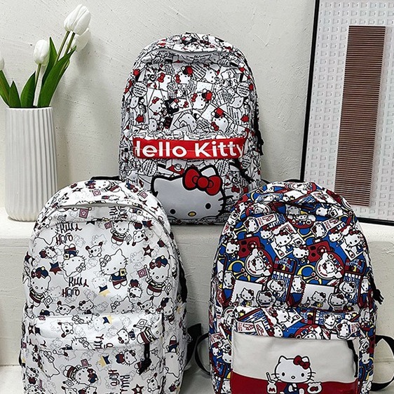 New campus cute kt niche versatile schoolbag with printed graffiti, a lightweight and large-capacity backpack for girls full figure