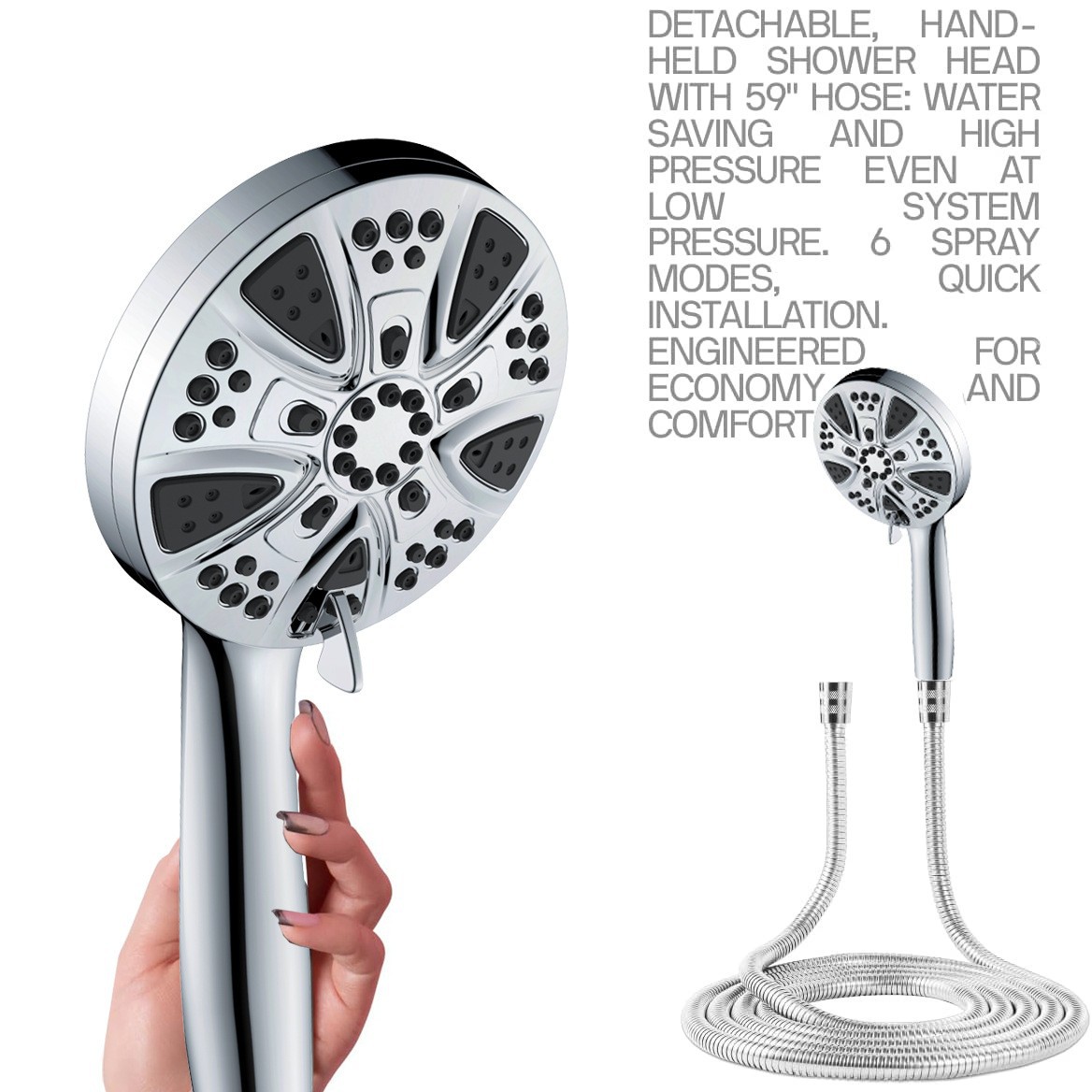 Cross-border bathroom showerhead, North American export magnetic showerhead, no-drilling magnetic showerhead stand, 10 function pressure-increasing showerhead Specification drawing