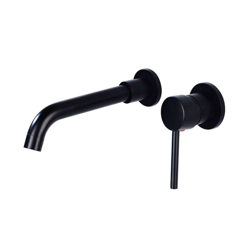 European-style wall-mounted concealed cold and hot washbasin faucet, double-hole, two-piece set, antique black gun gray washbasin dragon Item Picture