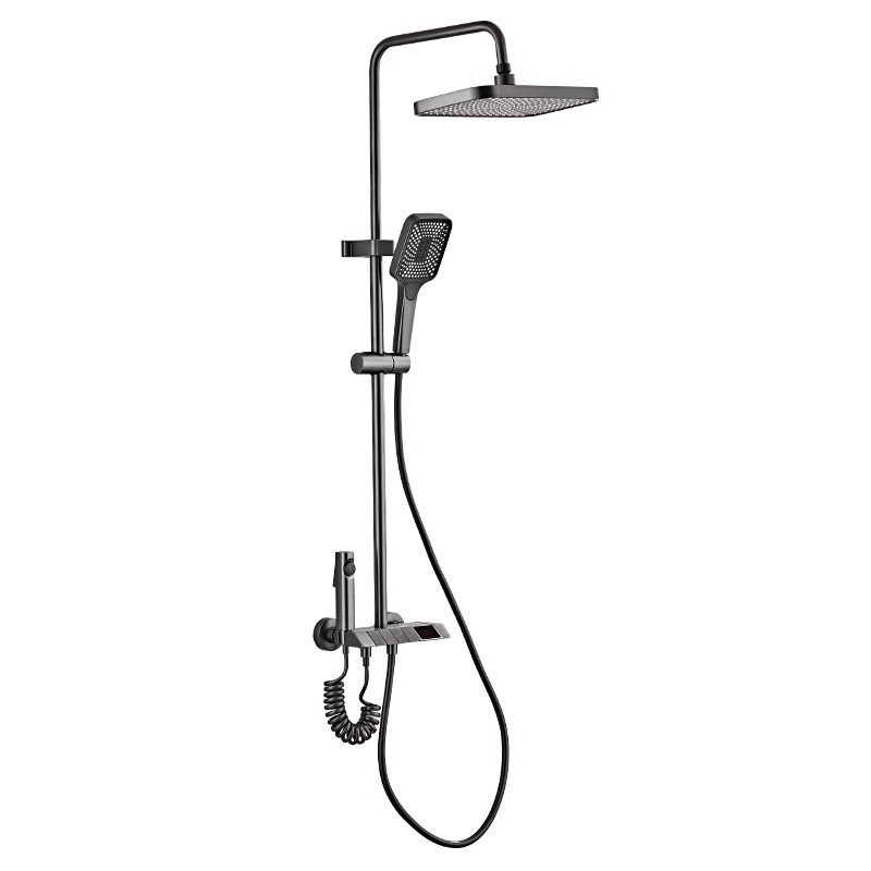 Gun grey aircraft carrier all-copper shower head set for home bathroom piano key pressurized shower head set Item Picture