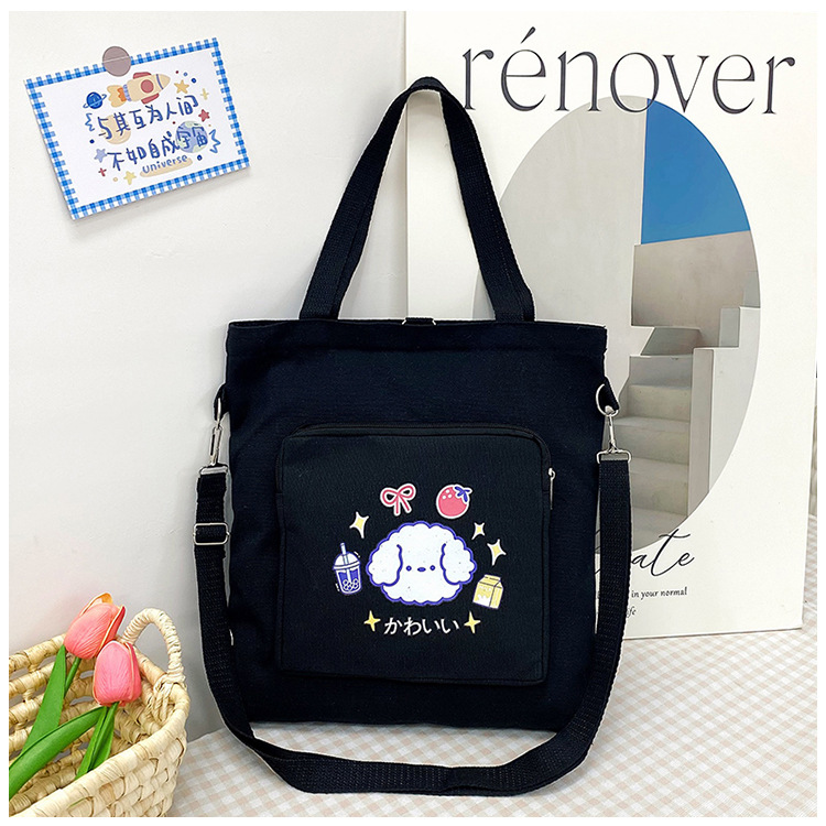 A new 2024 simple and casual single-shoulder bag with a large capacity and versatile cartoon canvas bag for girls Specification drawing