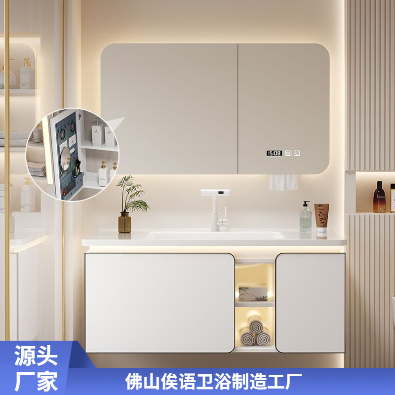 White Moonlight Bathroom Washbasin Ceramic Integrated Basin Bathroom Cabinet Combination Ceramic Washbasin Cabinet 2025 New model full figure