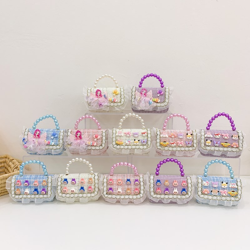 Children's bags, tweed small chanel-style pearl handbags, cute princess single-shoulder bags for girls, cartoon chain crossbody bags full figure