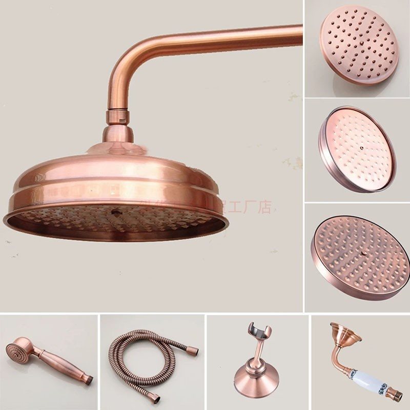 Red antique copper 8-inch shower top spray, thickened antique European-style top spray, bathroom showerhead, copper nail shower head full figure