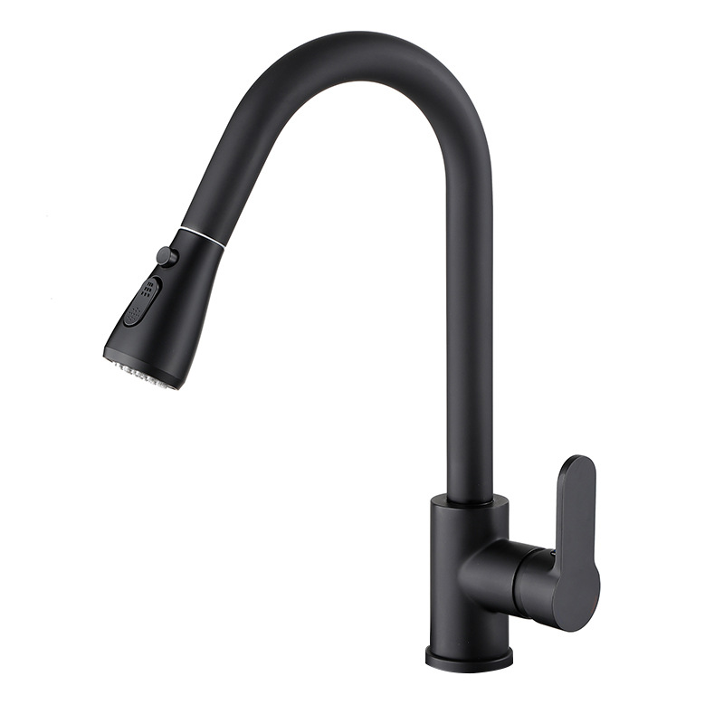 Brass pull-out kitchen faucet, 304 stainless steel double water outlet cold and hot sink faucet Item Picture