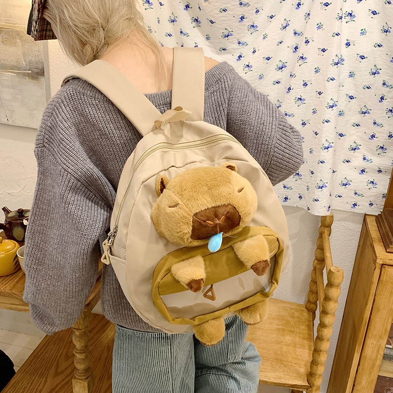 Wholesale of cute Capibara capybara snot large-capacity backpacks, cartoon and funny backpacks, and cute student schoolbags Specification drawing
