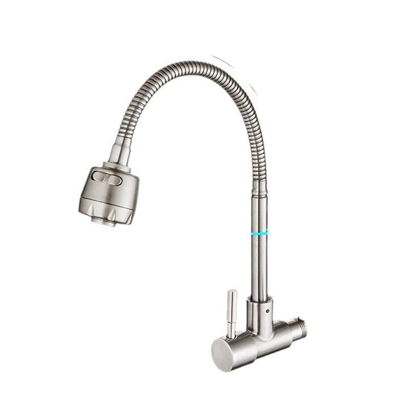 304 stainless steel single-cooling faucet, kitchen faucet wholesale, household engineering cross-border 4-point single-cooling large bend kitchen faucet Item Picture