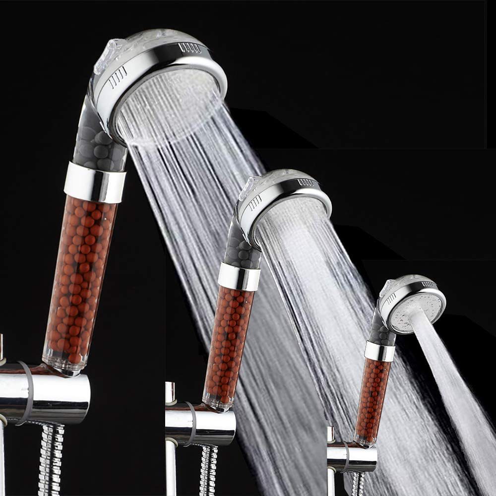 Three-speed pressure-increasing water-saving showerhead, negative ion showerhead with hose and showerhead stand, American handheld showerhead set details Picture