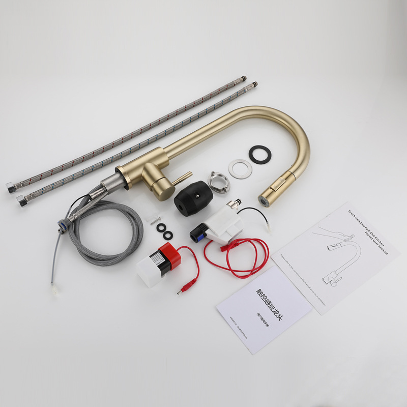 Manufacturer's 304 stainless steel electroplated black and white brushed gold sensor touch touch cold and hot kitchen pull-out faucet Application Scenario