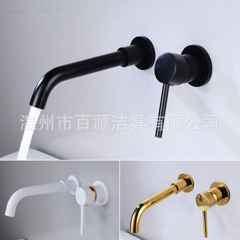 European-style wall-mounted concealed cold and hot washbasin faucet, double-hole, two-piece set, antique black gun gray washbasin dragon full figure