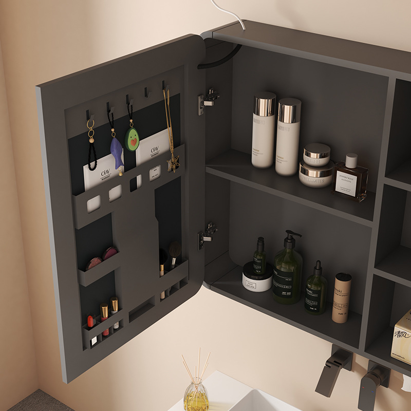 Space aluminum arc-shaped rounded corner bathroom smart storage mirror cabinet beauty rack storage bathroom wall-mounted bathroom mirror Application Scenario