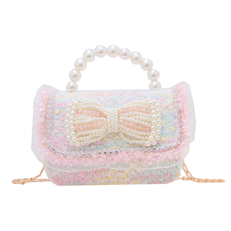 Spring 2025 New sequined pearl bow girl princess hand-held crossbody accessory loose change bag Item Picture