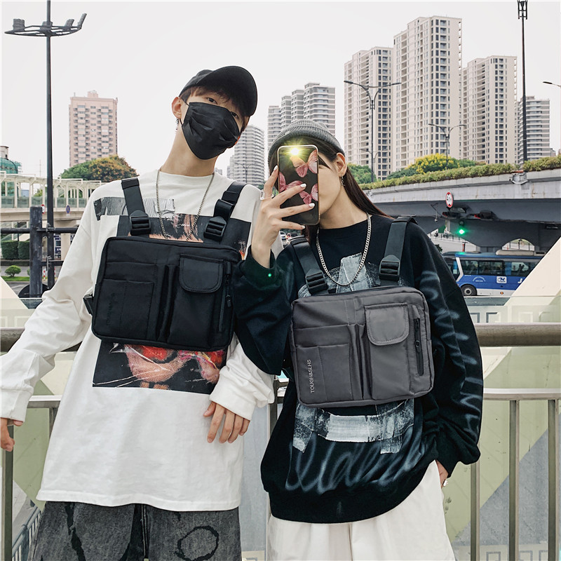 New streetwear men's and women's vest bags, hip-hop tactical functional backpacks, workwear motorcycle chest bags, Hong Kong-style crossbody bags details Picture