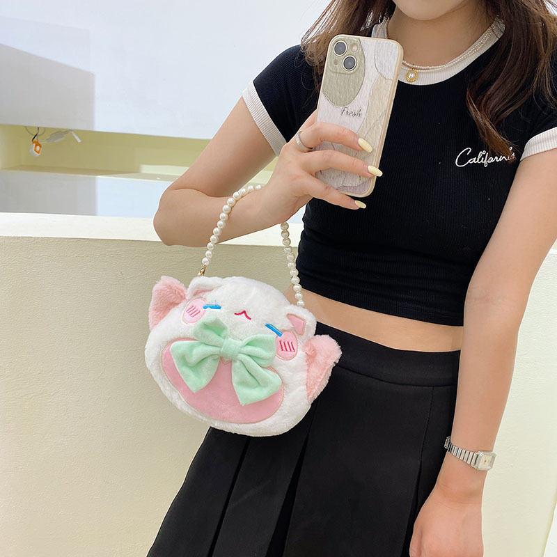 2022 New plush doll, cute Maneki Neko crossbody bag for girls, children's cartoon parent-child women's bag Specification drawing