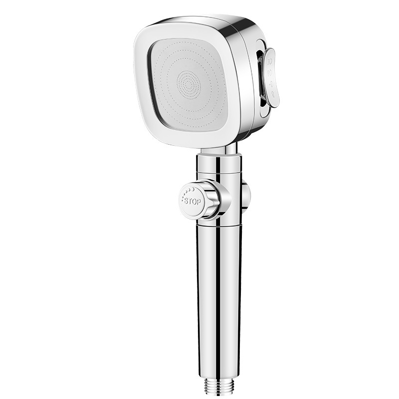 Pressurized handheld showerhead with three Settings, light luxury, one-button water stop, electroplated ABS, bathroom, shower, bath, bathroom heater, and showerhead Item Picture