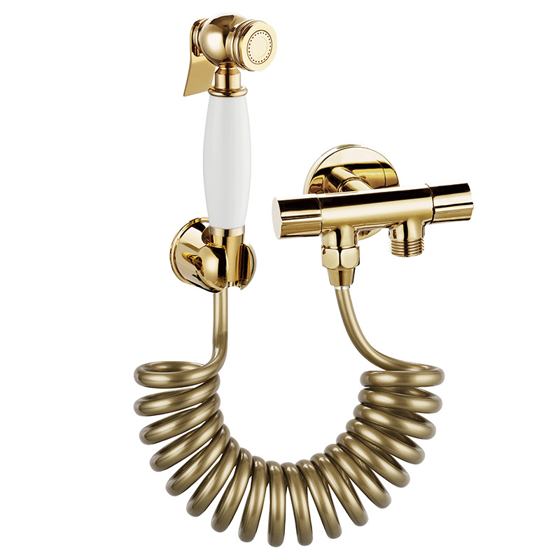 French-style all-copper bathroom high-pressure cleaning showerhead, water gun, nozzle, toilet spray gun companion, one in and two out Item Picture