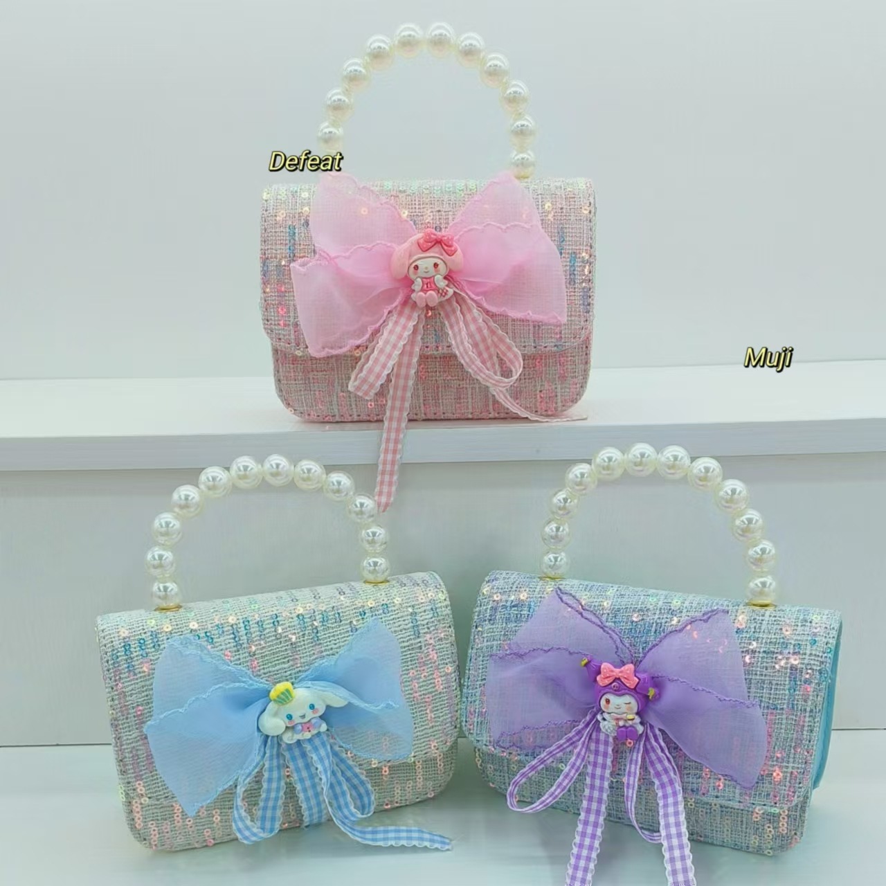 Pearl hand-held princess bag, crossbody accessory bag, Melody Kuromi children's Little girl Lucky money bag, small square bag Specification drawing