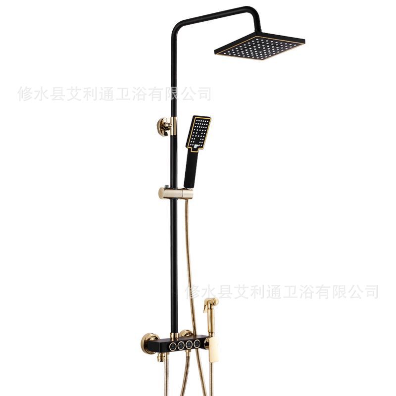 All-copper shower head set, household constant-temperature shower, pressure-increasing button faucet manufacturer, bathroom wholesale, light luxury Item Picture