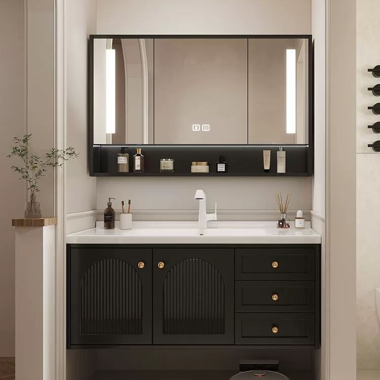 French vintage bathroom cabinet set, hand-washing intelligent washbasin, ceramic integrated washbasin, solid wood bathroom set full figure