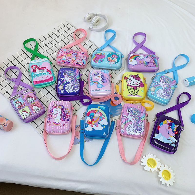 Cartoon, anime, colorful unicorns, cute baby boy single-shoulder bag, girl summer walk and shopping crossbody bag, trendy bag full figure