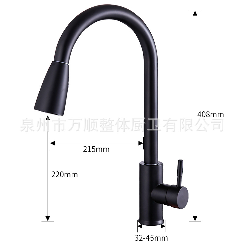 Stainless steel black pull-out faucet, kitchen sink, dishwashing basin, sink, universal rotating cold and hot vegetable basin faucet Item Picture