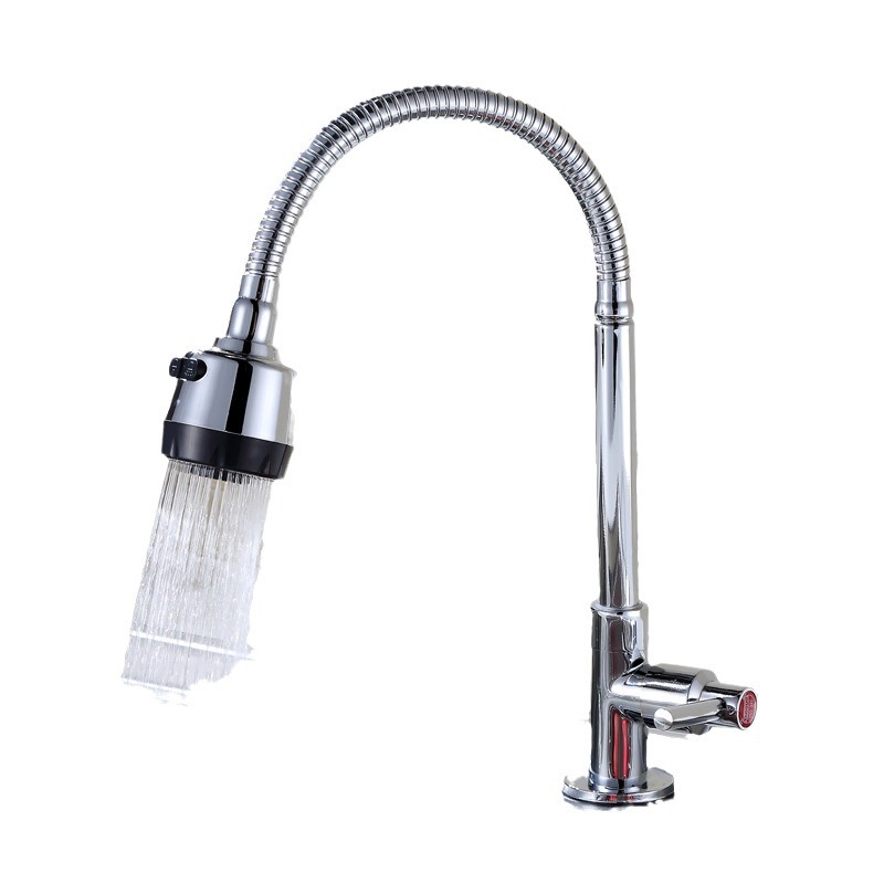 Taoguo alloy copper core round vertical large bend kitchen basin single cold gooseneck faucet water purifier 4-point faucet Item Picture
