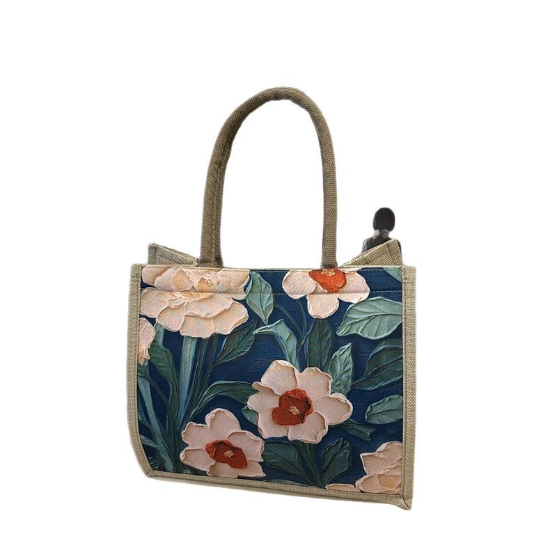 Large-capacity linen single-shoulder tote bag, 2025 new ethnic style student class handbag, versatile commuting bag Item Picture