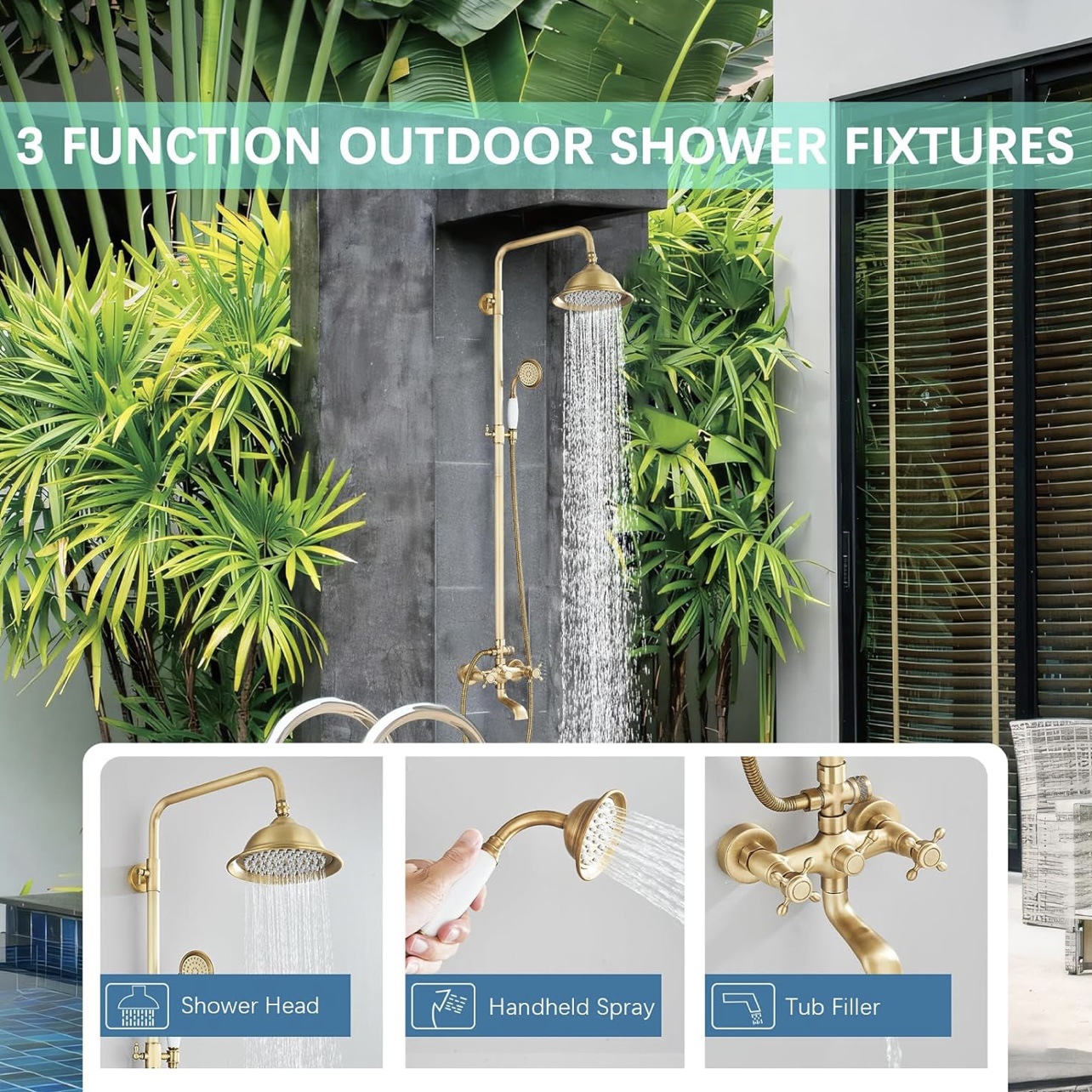 Retro showerhead set, a complete set of three-speed American-style bathroom shower system, outdoor shower and shower details Picture