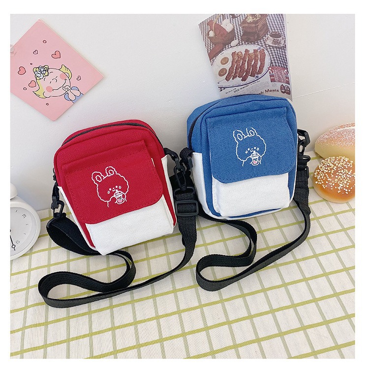 A cute student daily single-shoulder bag 2024 new small-capacity casual canvas bag with a fresh and contrasting color crossbody Specification drawing