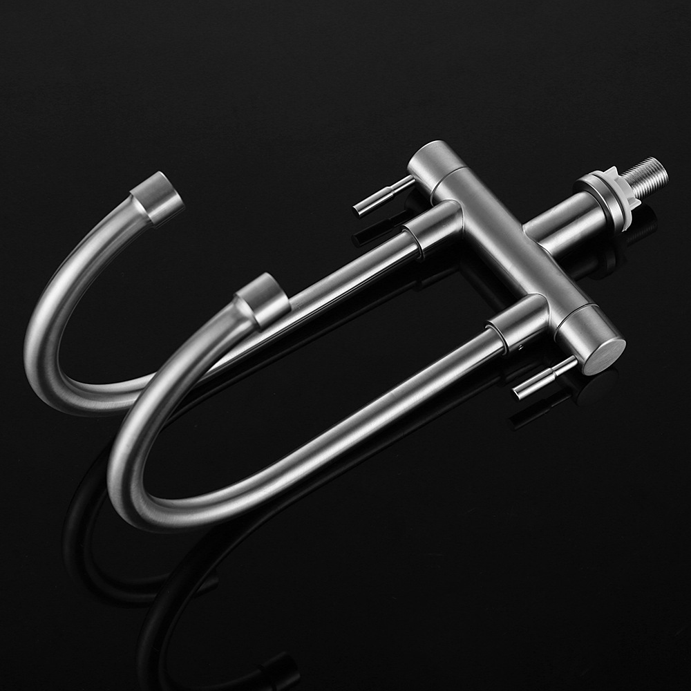 SUS304 stainless steel kitchen sink faucet, single cooling, double pipe, double handle, universal rotating kitchen sink, double outlet faucet Application Scenario