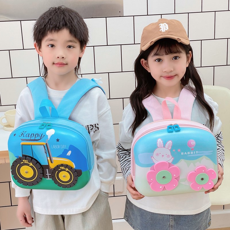 Children's hard-shell schoolbags, cartoon fashion, boys' engineering vehicles, light and fun backpacks, girls' little rabbits, small middle class full figure