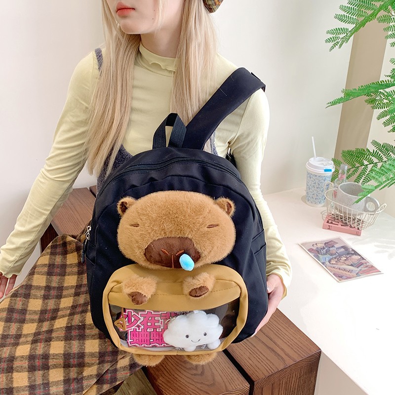 Wholesale of cute Capibara capybara snot large-capacity backpacks, cartoon and funny backpacks, and cute student schoolbags details Picture