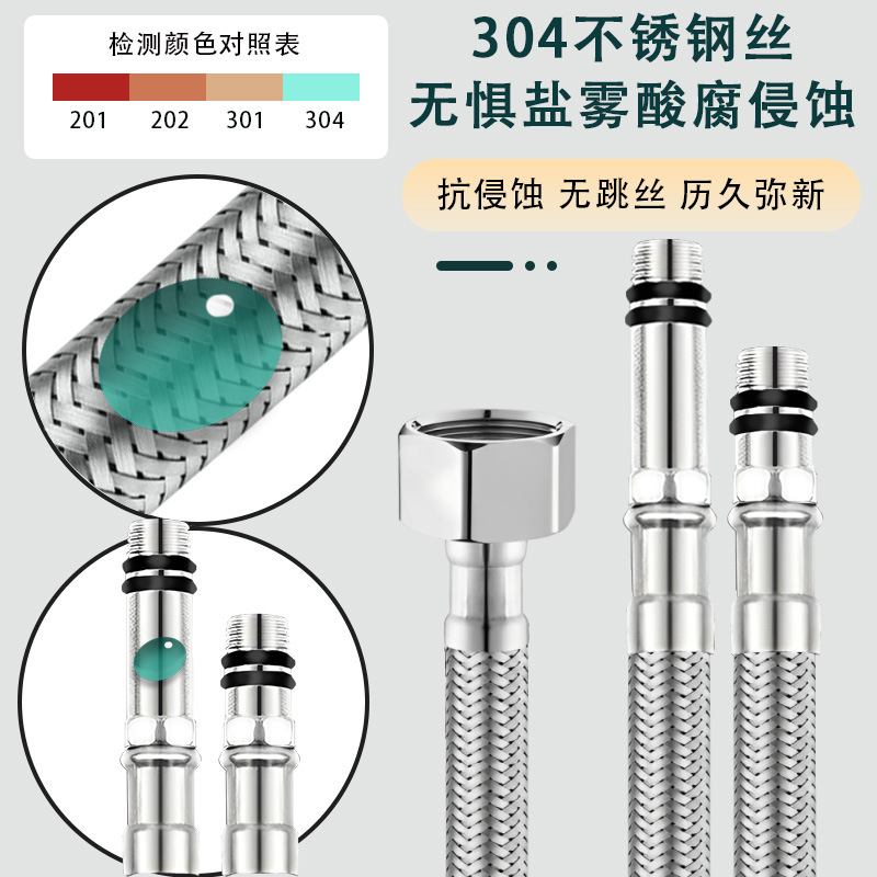 Kitchen sink cold and hot water inlet flexible hose, bathroom toilet washbasin single-hole faucet, 304 steel wire pointed head pipe details Picture