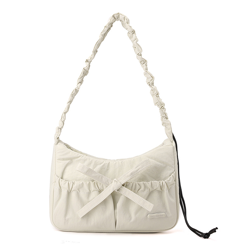 Colorful Fox Korean version of ins ballet-style drawstring pleated single-shoulder bag, bow crossbody commuter women's bag Item Picture