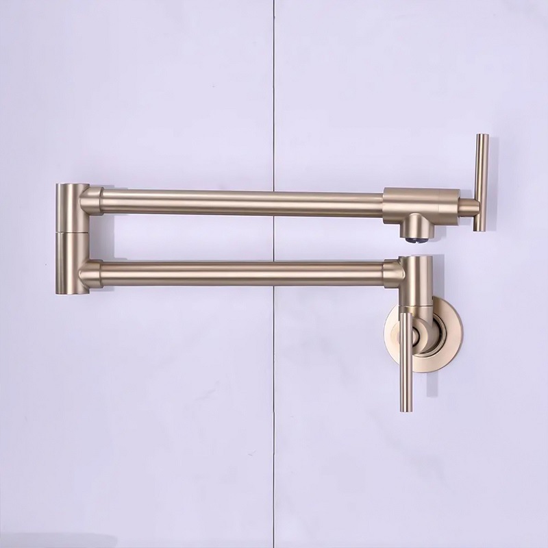 A golden 304 stainless steel extended folding kitchen faucet for cross-border trade, wall-mounted rotating single-cooling faucet details Picture