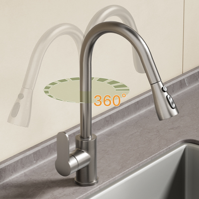 Kitchen pull-out faucet with brass body, cold and hot washing basin, sink and dishwashing sink, multi-functional household faucet Specification drawing