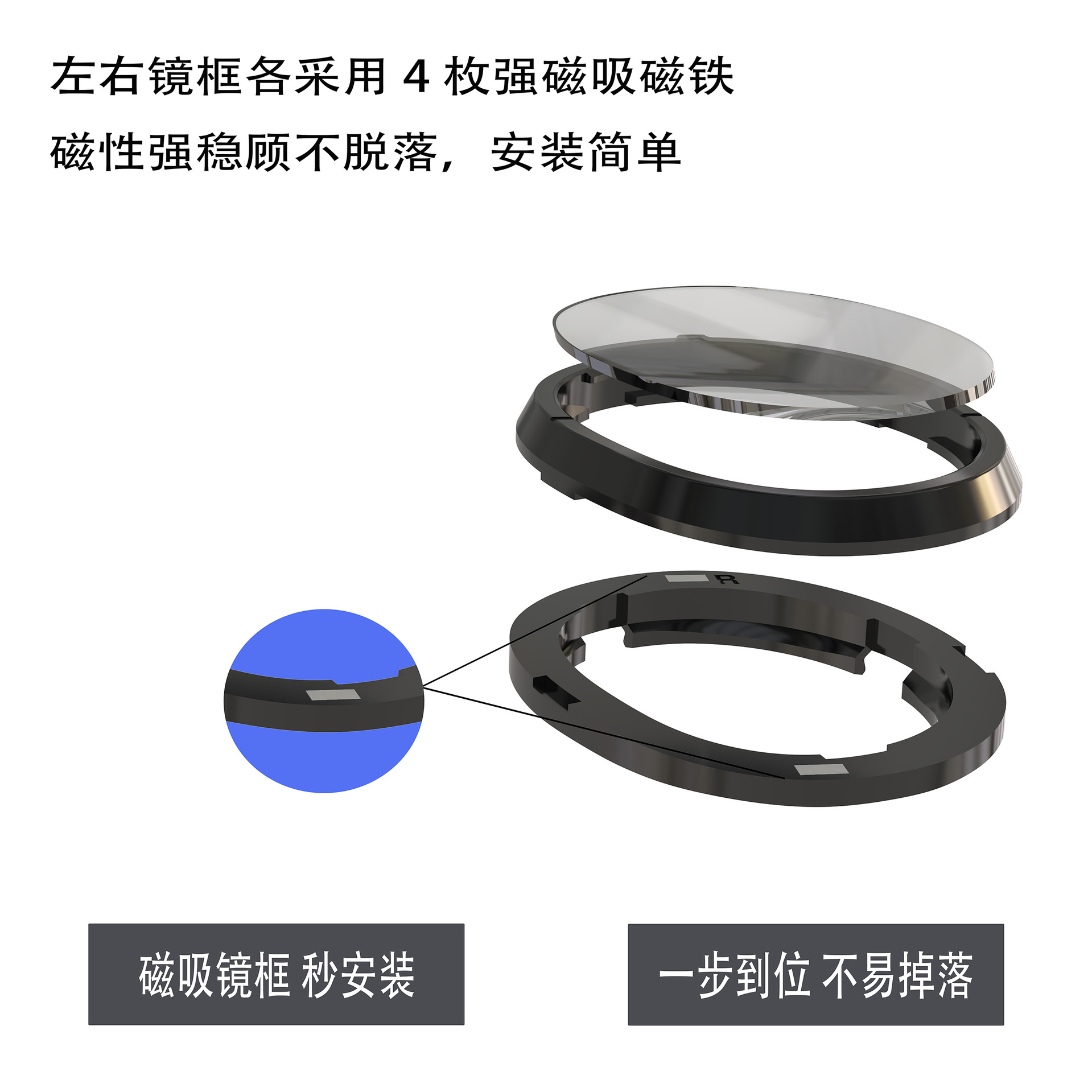Cross-border application Meta quest3 magnetic frame anti-blue light myopia glasses vr all-in-one machine quest3 accessories Specification drawing