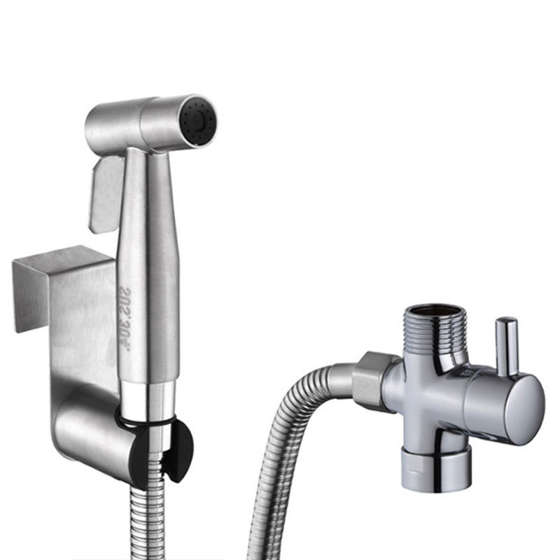 Cross-border 304 stainless steel toilet spray gun, bathroom pressure booster, feminine wash, flushing hanger set, European standard water distributor Item Picture
