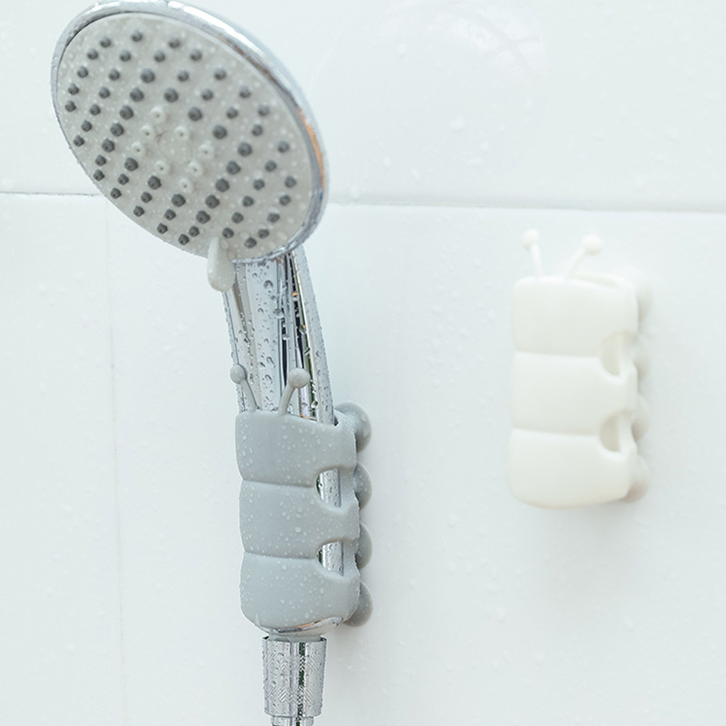 Douyin's same style caterpillar no-drilling showerhead bracket, shower head adjustment frame, bathroom silicone showerhead suction cup details Picture