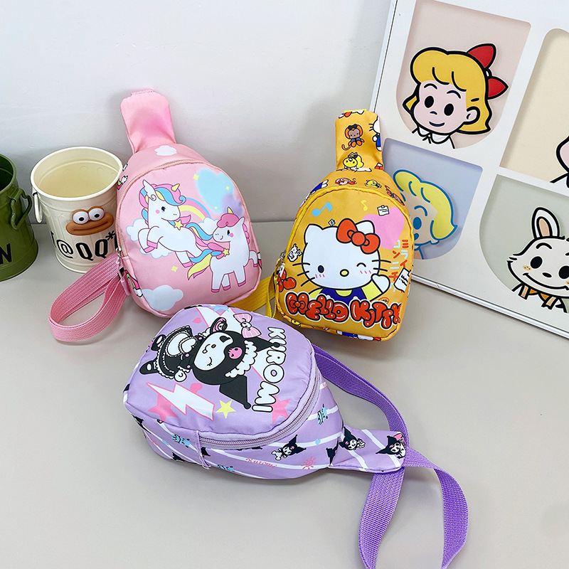 Summer 2024 new children's bag crossbody bag, cute pink little horse chest bag, Korean-style canvas bag for boys and girls details Picture